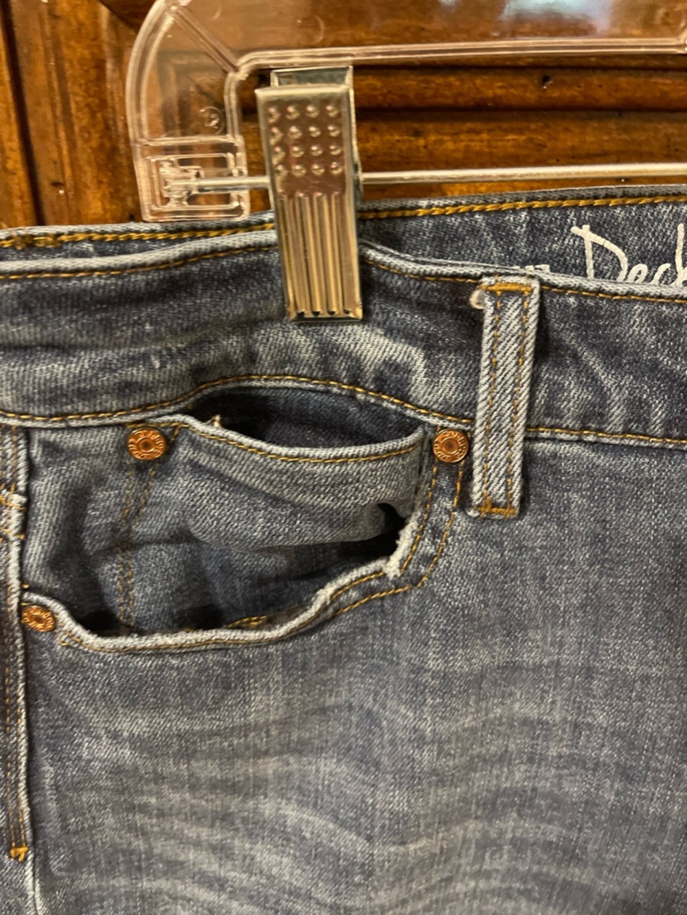 Talbots Dark Blue Wide Leg Deck Jeans with Frayed Hem - Picture 2 of 5